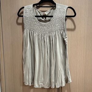 LOFT Women's Cream Smocked Sleeveless Top